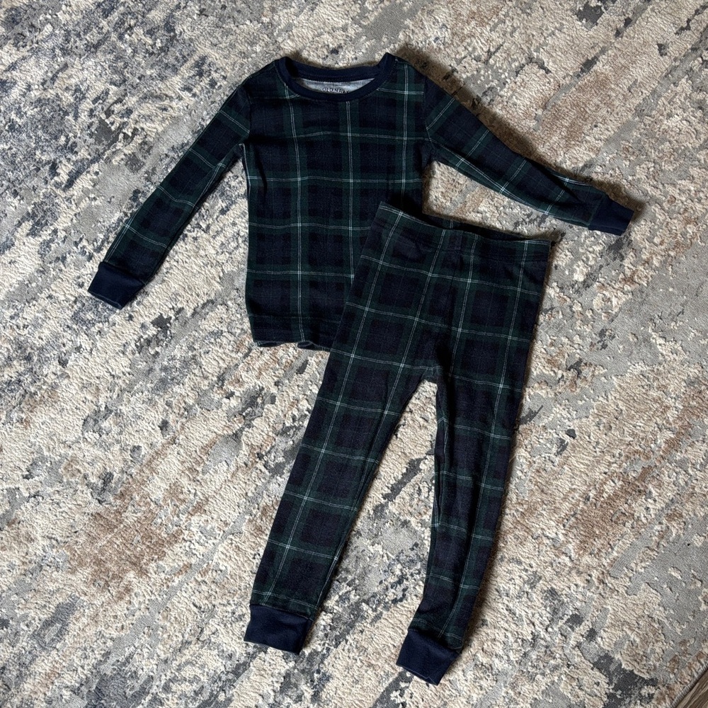 Old Navy Kids Plaid Pajama Set - Navy and Green